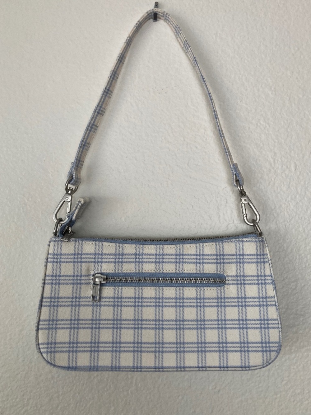 Brandy Melville Baby Blue Plaid Baguette Bag Y2K Mini Shoulder Purse